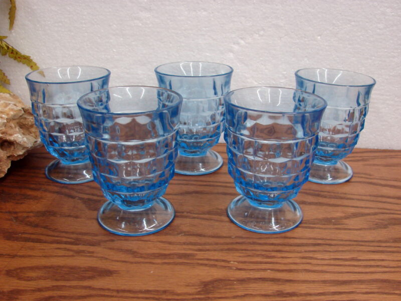 Vintage Cubist Colony Whitehall Ice Blue 9 oz Footed Tumbler Set/5