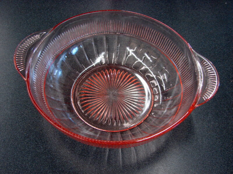 Vintage Coronation Anchor Hocking Pink Peach Depression Glass Bowl Tab Handles, Moose-R-Us.Com Antiques Collectibles Log Cabin Decor