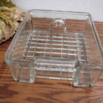 Vintage Embossed Glass Refrigerator Tray MEATS 12 x 9"