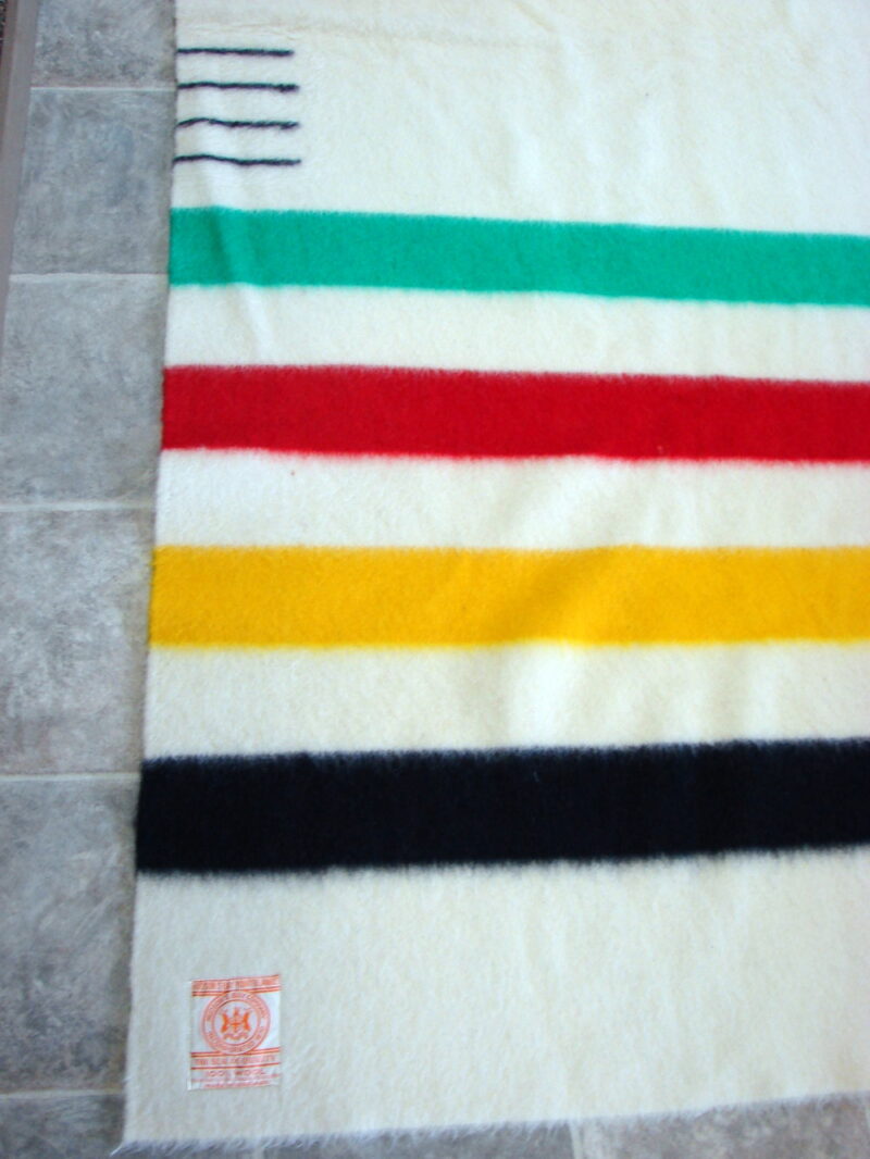 Vintage Hudson Bay England Classic Stripe 4 point Wool Blanket 91 x 72, Moose-R-Us.Com Log Cabin Decor