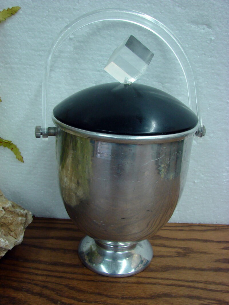Vintage MCM Aluminum Acrylic Ice Cube Finial Ice Bucket, Moose-R-Us.Com Antiques Collectibles Log Cabin Decor