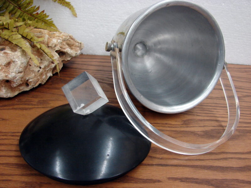 Vintage MCM Aluminum Acrylic Ice Cube Finial Ice Bucket, Moose-R-Us.Com Antiques Collectibles Log Cabin Decor