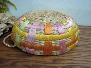 Boho Vintage Raffia Woven Straw Round Checkerboard Woven Casserole Dish Cover