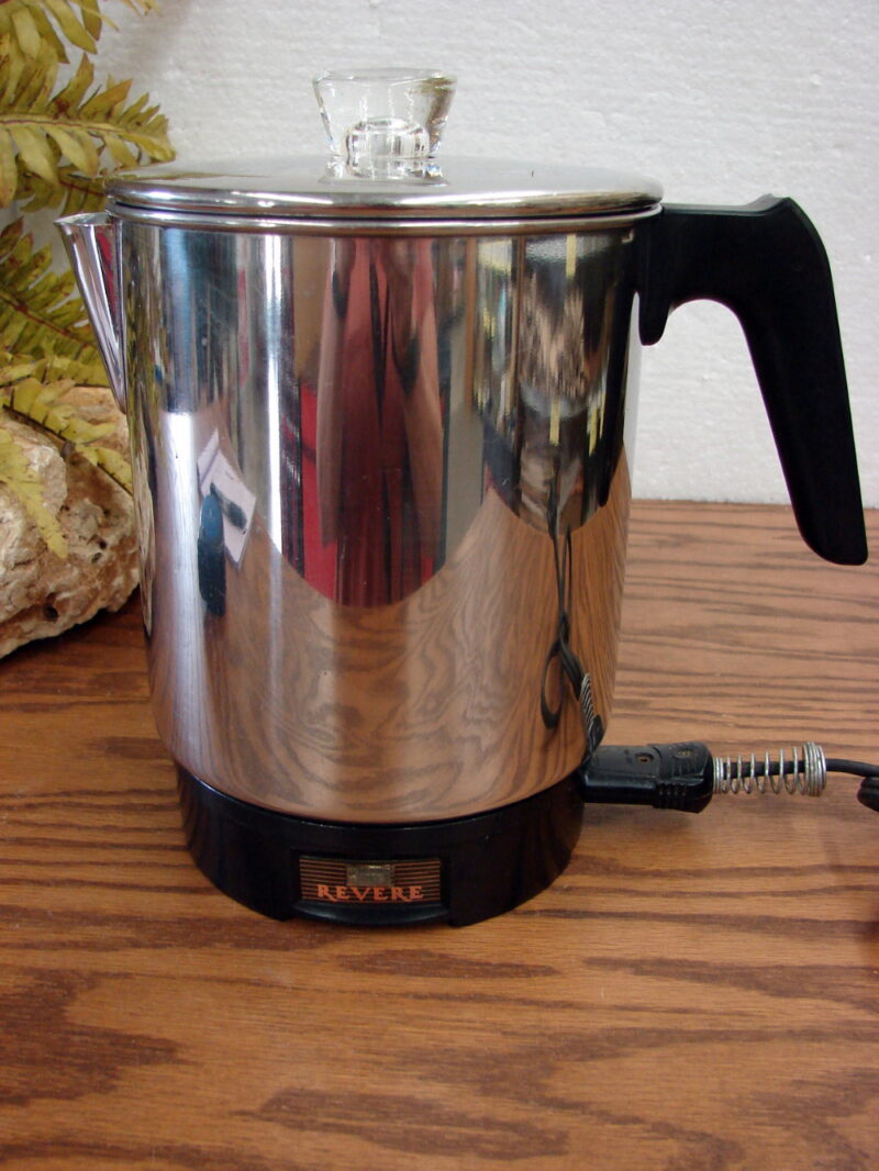 Vintage Revere Ware 8828 8894 Chrome Electric Coffee Percolator, Moose-R-Us.Com Log Cabin Decor