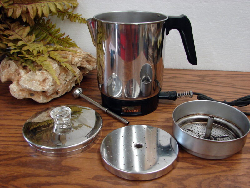 Vintage Revere Ware 8828 8894 Chrome Electric Coffee Percolator, Moose-R-Us.Com Log Cabin Decor