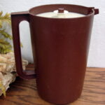 Vintage Tupperware Brown/White 1 Gallon #1416 Pitcher w/ Push Button Lid