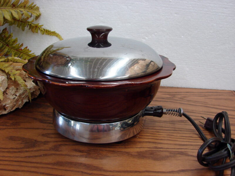 West Bend Stoneware Bowl Crock Lid Burner Warmer Works Tested, Moose-R-Us.Com Log Cabin Decor