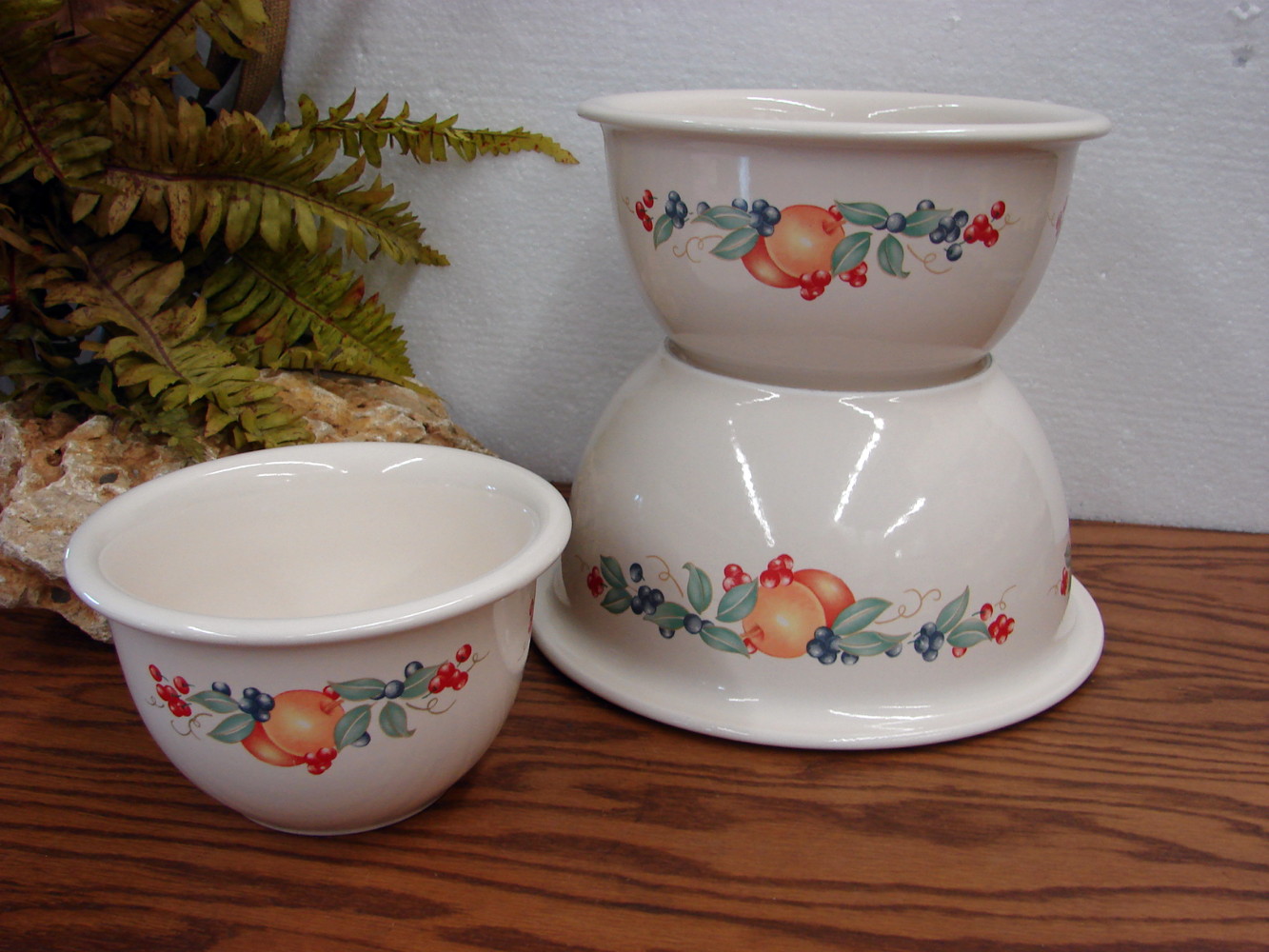 Set/3 Vintage Corning Ware Corelle Abundance Fruit Stoneware Nest of Mixing Bowls