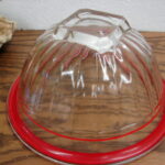 Vintage Federal Hazel Atlas Clear Red Stripes Glass Rolled Rim Square Bottom Mixing Bowl