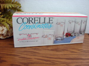 Brand New in Box Set/10 Vintage Corning Ware Corelle English Breakfast Cooler Glasses 16 oz