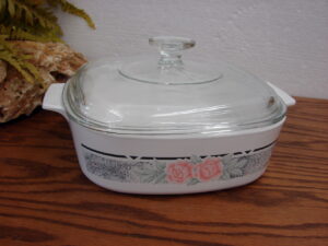 Vintage Corning Ware Corelle Silk & Roses 2 Liter Casserole w/ PYREX Lid