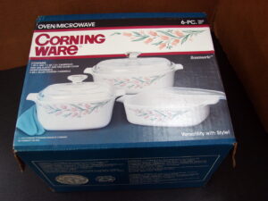 Brand New Vintage Corning Ware USA Rosemarie Rose Pink Tulip 6 Piece Casserole Set in Box