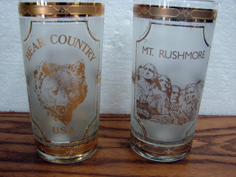 Vintage Culver Gold Souvenir Parks 22kt Gold Marked Set/2, Moose-R-Us.Com Antiques Collectibles Log Cabin Decor