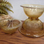 Vintage Federal Hazel Atlas Amber Glass Rolled Rim Square Bottom Mixing Bowl Set/3