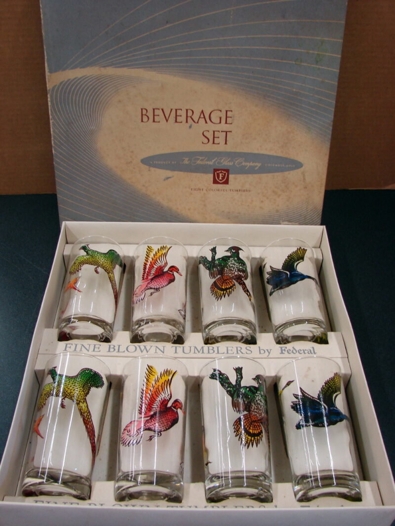 Vintage Federal Glass Blown Glassware Game Bird Tumblers New in Box, Moose-R-Us.Com Log Cabin Decor