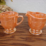 Vintage Fire King Peach Luster Laurel Leaf Creamer Sugar Set