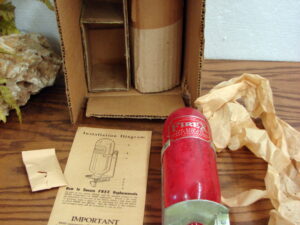 Antique Sales Case/8 Red Comet Original Automatic Glass Ball Fire Extinguisher, Moose-R-Us.Com Log Cabin Decor