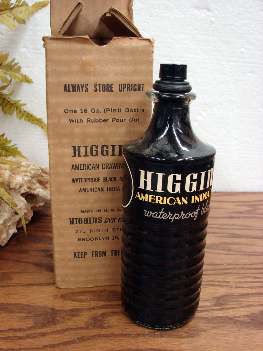 Vintage Higgins American India Drawing Ink 1 Pint Original Box Waterproof Black