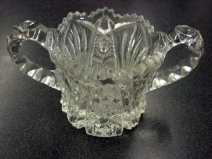 Vintage Crystal Imperial Nucut Glass Sugar Bowl Double Handle