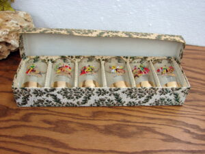 Set/6 Vintage Hand Painted Gold Trim Spain Mexico Bullfighter Shot Glass Set