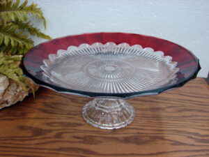 Retired Mikasa Crimson Dawn Pedestal Cake Display Server Platter Ruby Crystal Glass