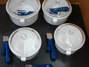 Princess House Nouveau White Ceramic Cookwear 8 Piece Set & 5 Removable Handles