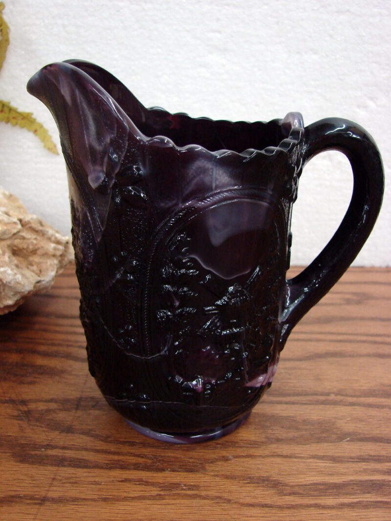 Vintage Imperial Slag Glass Marbeled Windmill Dutch Scene Pitcher, Moose-R-Us.Com Antiques Collectibles Log Cabin Decor