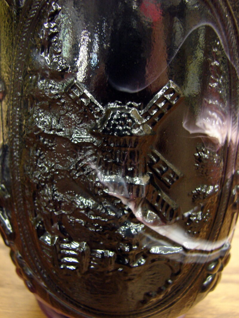 Vintage Imperial Slag Glass Marbeled Windmill Dutch Scene Pitcher, Moose-R-Us.Com Antiques Collectibles Log Cabin Decor