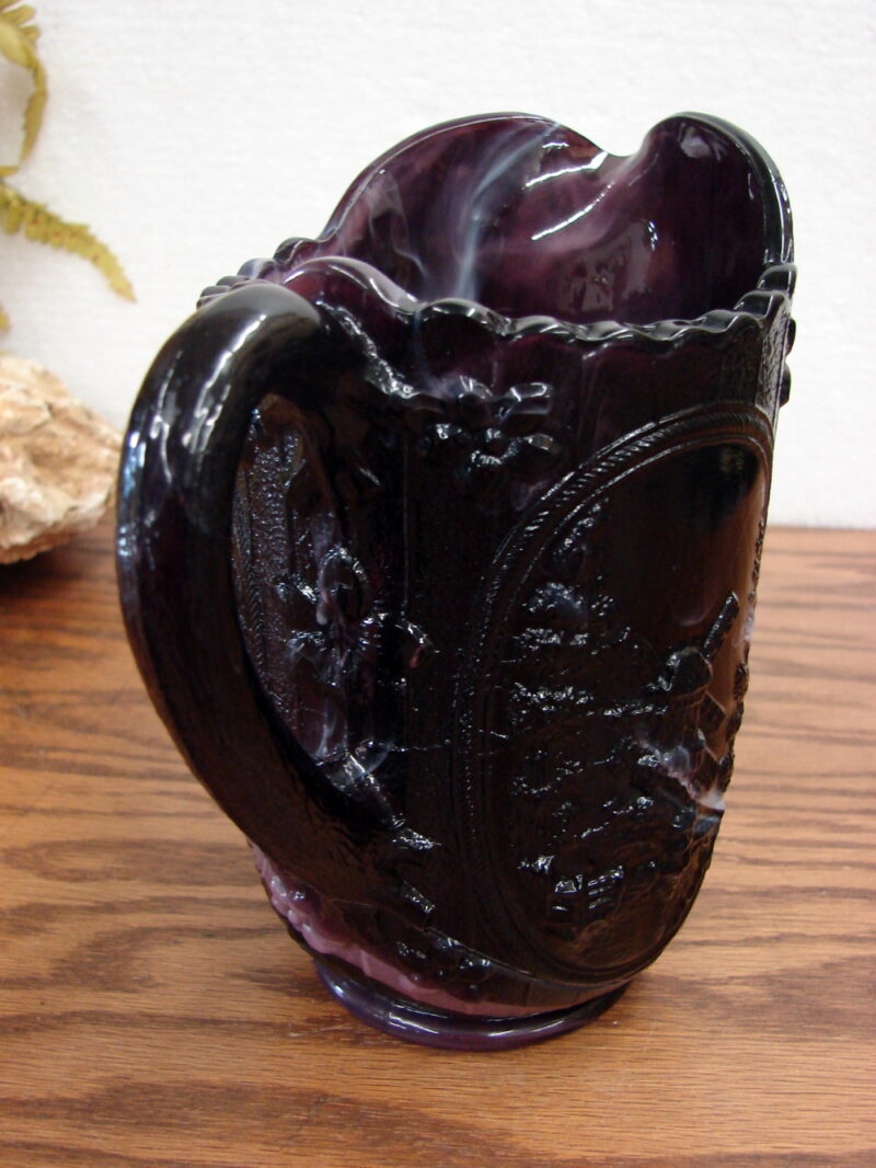 Vintage Imperial Slag Glass Marbeled Windmill Dutch Scene Pitcher, Moose-R-Us.Com Antiques Collectibles Log Cabin Decor