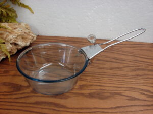 Vintage PYREX #832 Flameware Glass Sauce Pan w/ Glass Knob Detachable Handle