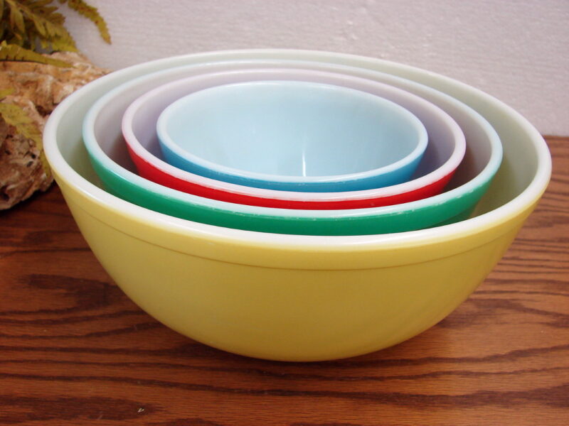 Vintage PYREX Primary Nesting Mixing Bowl Set/4 As Is, Moose-R-Us.Com Antiques Collectibles Log Cabin Decor
