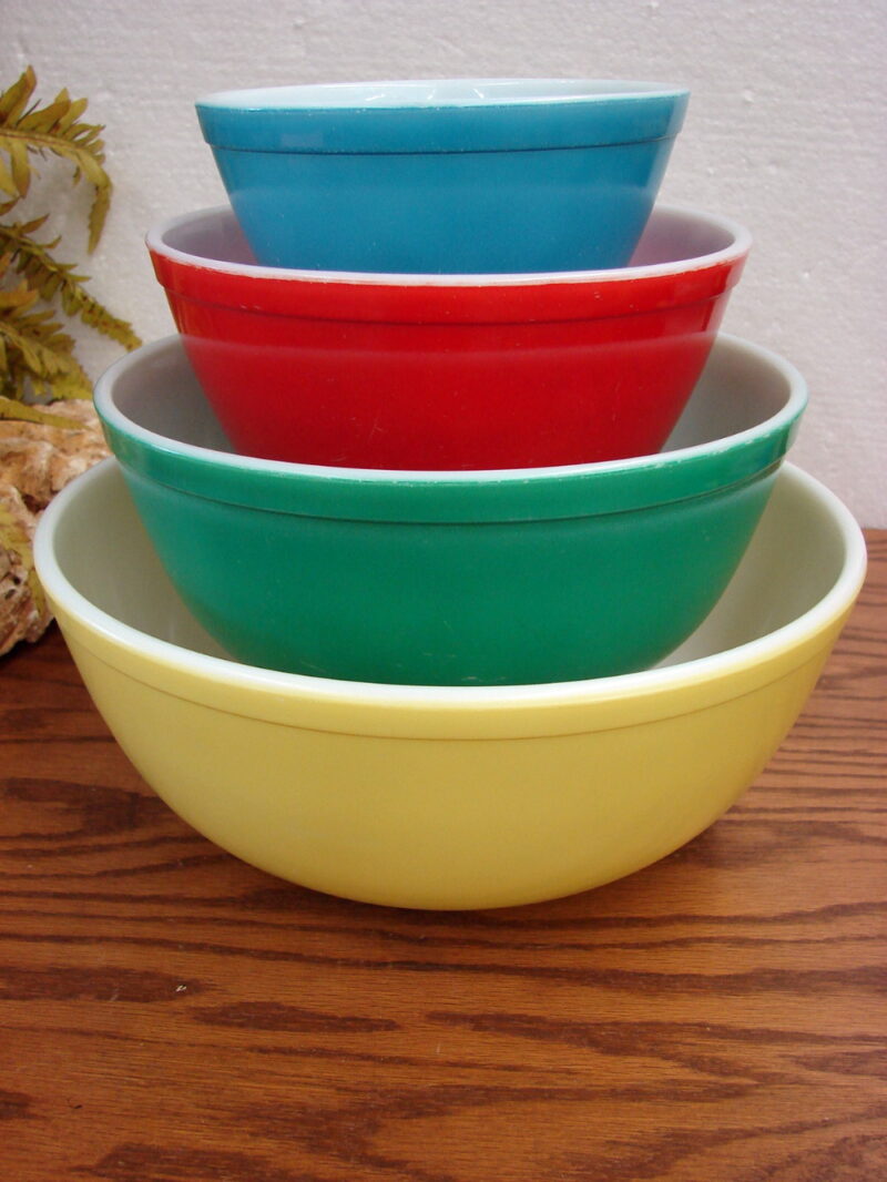Vintage PYREX Primary Nesting Mixing Bowl Set/4 As Is, Moose-R-Us.Com Antiques Collectibles Log Cabin Decor