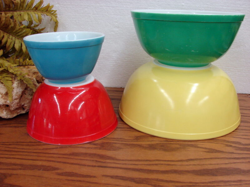 Vintage PYREX Primary Nesting Mixing Bowl Set/4 As Is, Moose-R-Us.Com Antiques Collectibles Log Cabin Decor