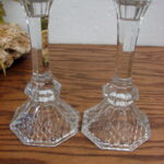Vintage Solid Crystal Regency Candle Stick Set/2 Diamante Base