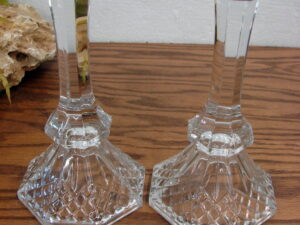 Vintage Solid Crystal Regency Candle Stick Set/2 Diamante Base