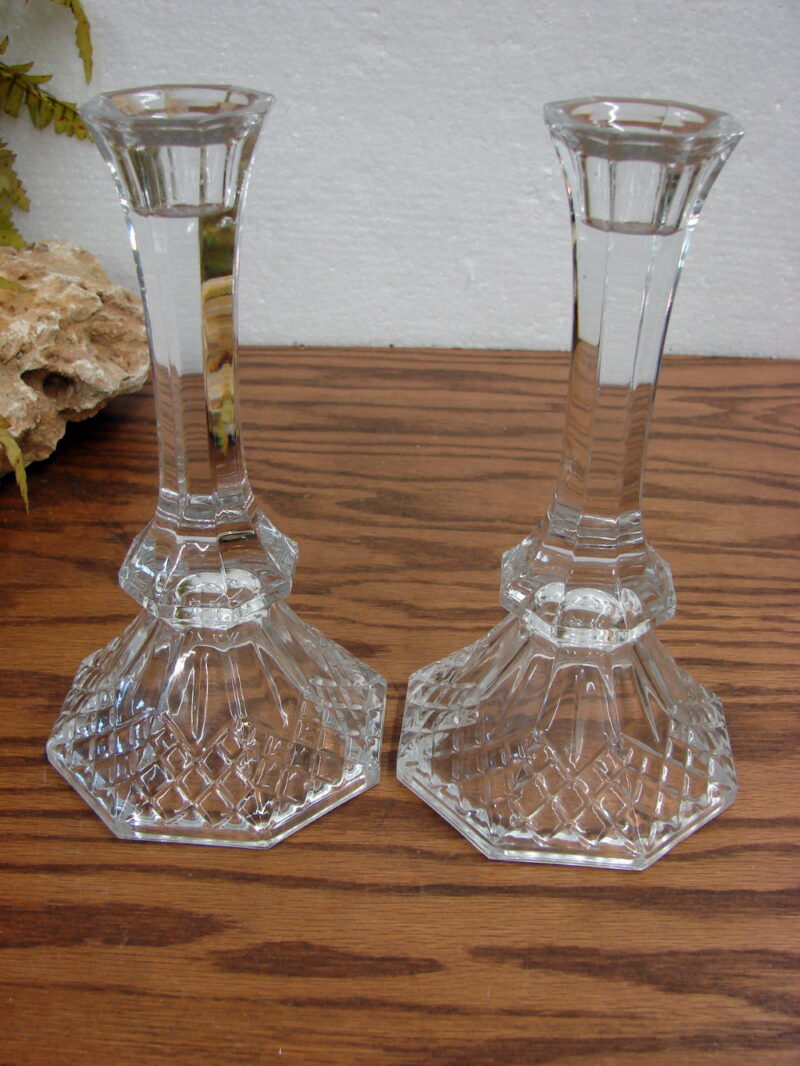 Vintage Solid Crystal Regency Candle Stick Set/2 Diamante Base, Moose-R-Us.Com Log Cabin Decor