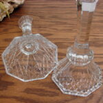 Vintage Solid Crystal Regency Candle Stick Set/2 Diamante Base - Image 2