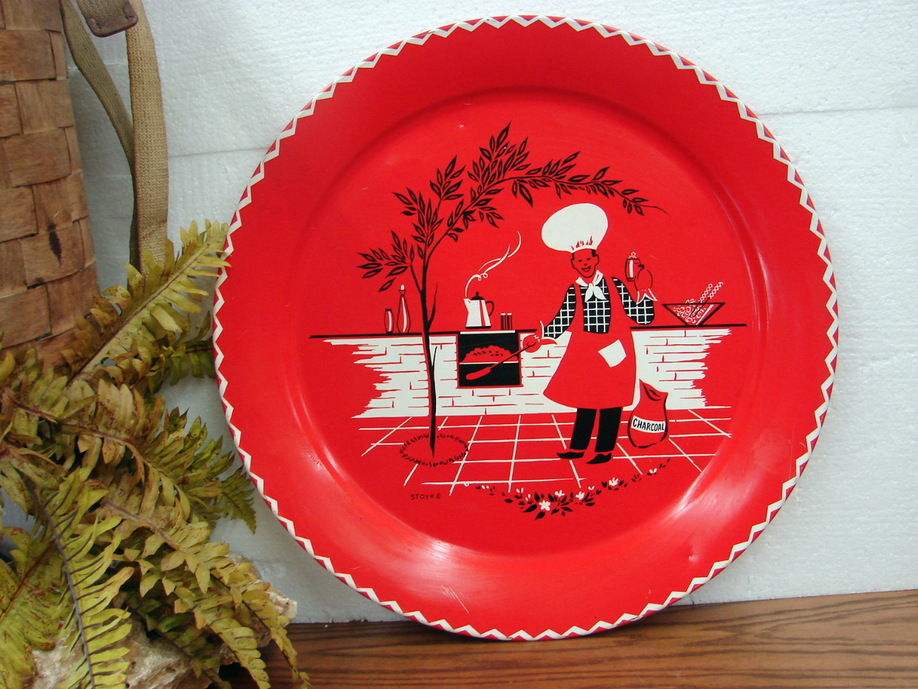 Vintage MCM 1950's Stoyke BBQ Chef Metal Tray 19" Serving Display - Image 4