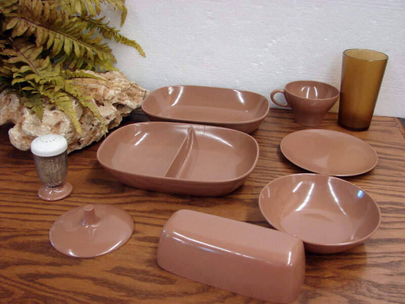 Vintage Texas Ware 46 pc Brown Dinner Ware Set Accessories Pieces, Moose-R-Us.Com Antiques Collectibles Log Cabin Decor