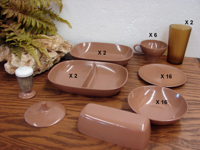 Vintage Texas Ware 46 pc Brown Dinner Ware Set Accessories Pieces, Moose-R-Us.Com Antiques Collectibles Log Cabin Decor