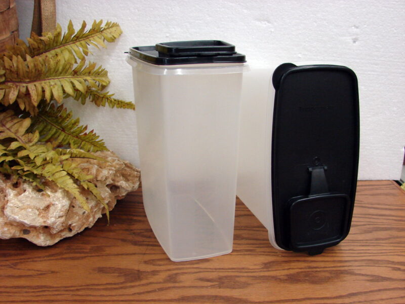 Vintage Tupperware Black Clear #1588 Cereal Rice Keepers Easy Flip Lid, Moose-R-Us.Com Log Cabin Decor