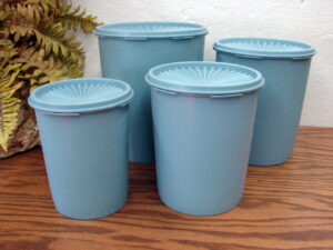 Vintage Tupperware Set/4 Country Blue Servalier Canister w/ Lids 805 807 809 811