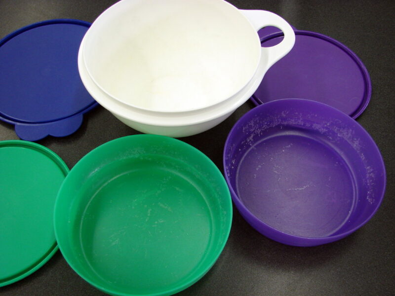 Tupperware Bowls w/ Lids Thatsa Bowl Purple Green Blue/White, Moose-R-Us.Com Antiques Collectibles Log Cabin Decor
