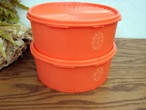 Vintage Tupperware #1204 Orange Servalier Canister Set/2