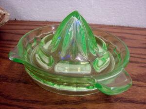 Vintage Uranium Glass Manual Citrus Juicer Hazel Atlas as is