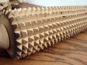 Vintage Scandinavian Wood Rolling Pin Notched Lefse Wood Turned Handles