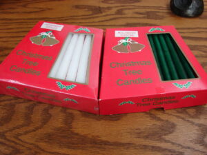 Two Boxes Christmas Tree String Candles Green and White