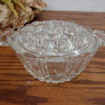 Vintage Clear Crystal Flower Frog w/ Bowl Ledges Open Floral Set