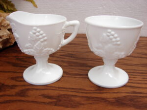 Vintage Indiana Glass Grape Vine Colony White Milk Glass Harvest Cream and Sugar Set