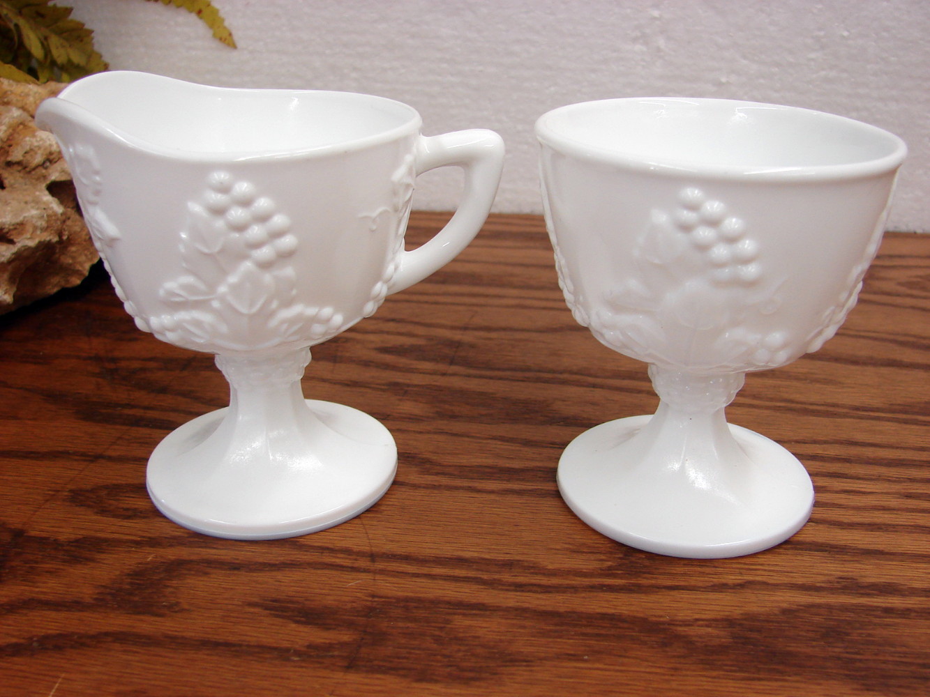 Vintage Indiana Glass Grape Vine Colony White Milk Glass Harvest Cream and Sugar Set